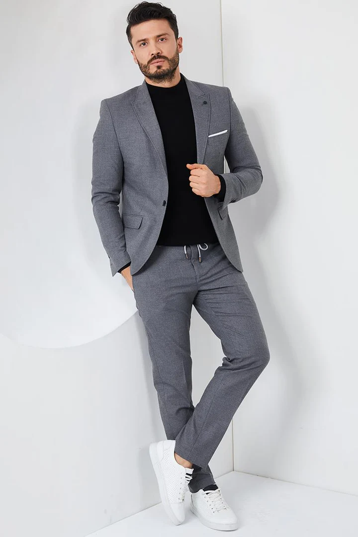 Slim Fit Blazer Takım · Gri