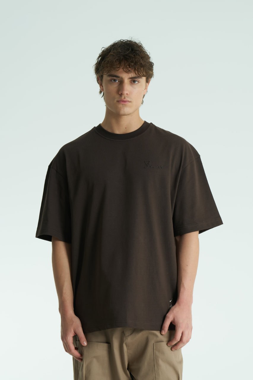 Elif Kaligrafi Nakış Oversize T-Shirt (Kahve)