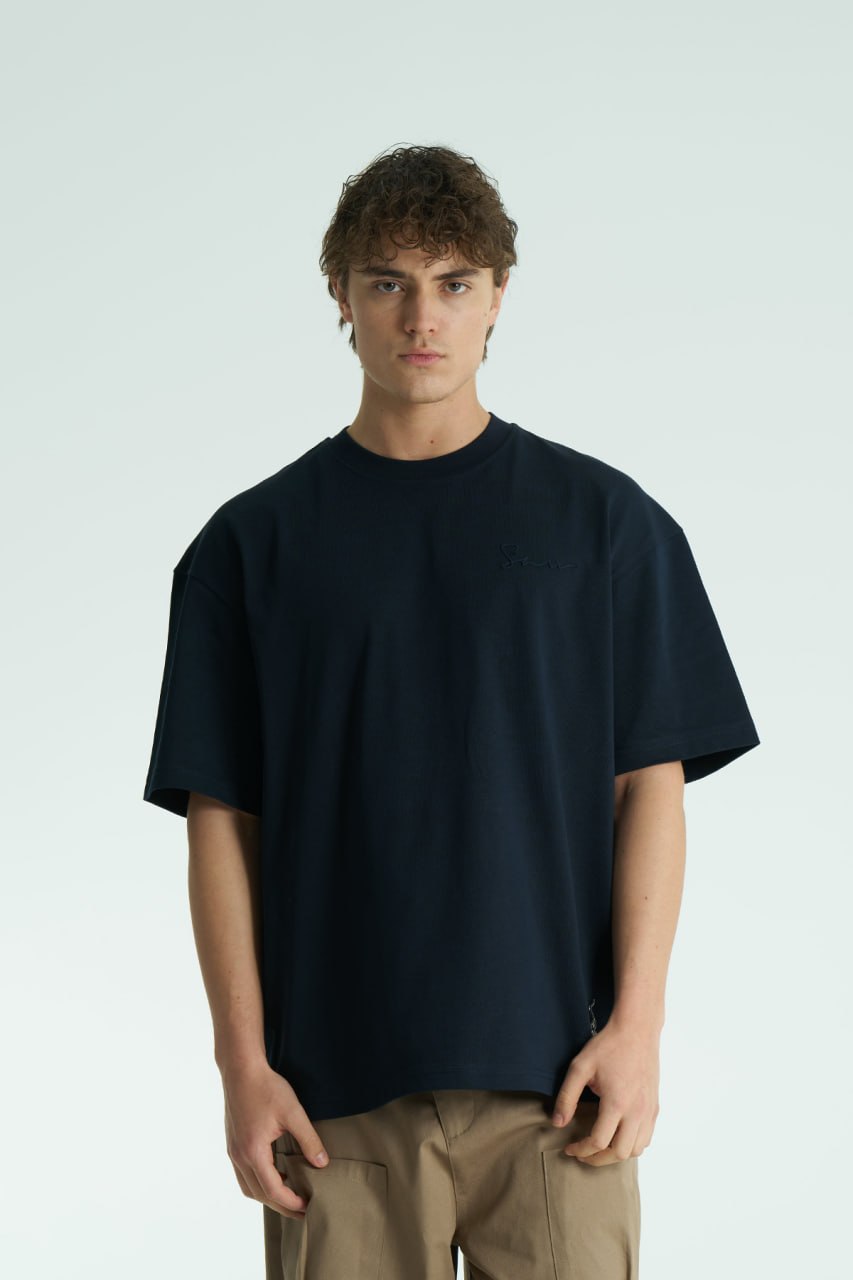 Elif Kaligrafi Nakış Oversize T-Shirt (Lacivert)