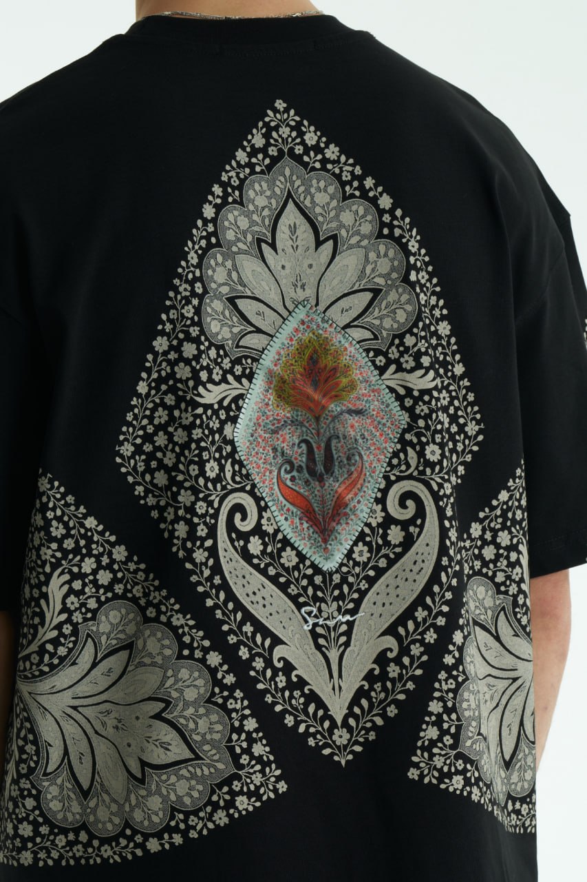 Saw Paisley Nakış Oversize T-Shirt (Siyah) — arka