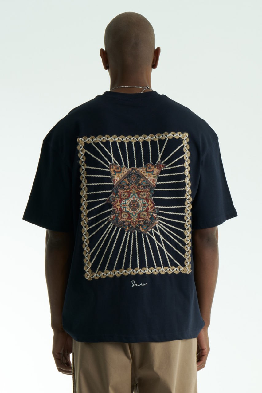Saw Halı Nakış Oversize T-Shirt (Lacivert) — arka