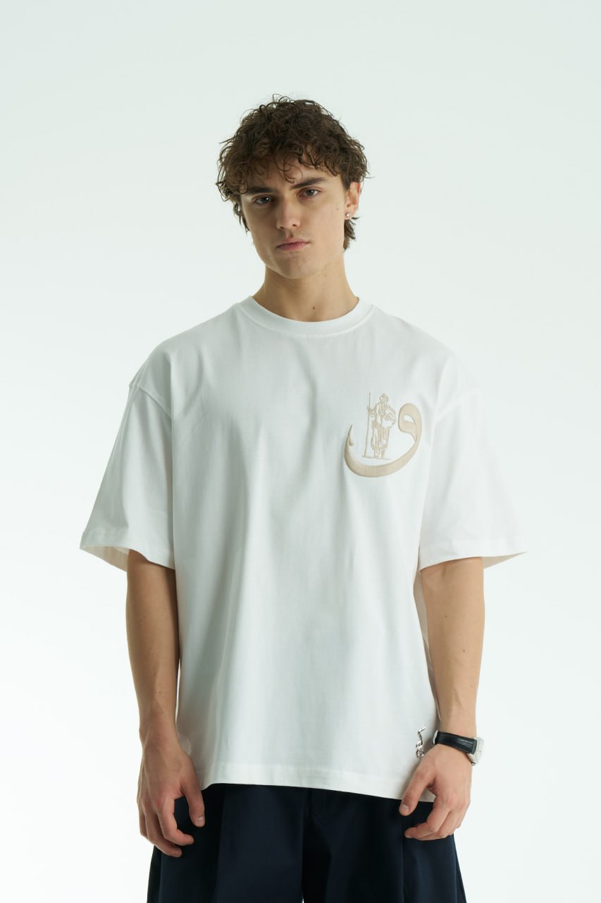 Vav Halı Nakış Oversize T-Shirt (Beyaz)