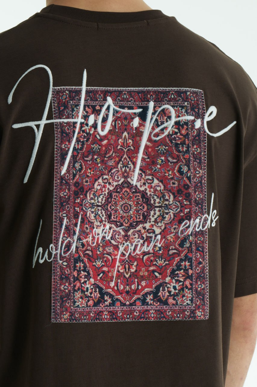 H.o.p.e Halı Nakış Oversize T-Shirt (Kahve) — arka