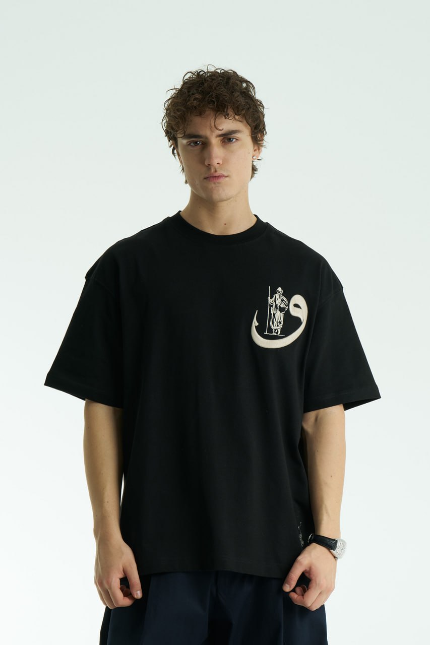 Vav Halı Nakış Oversize T-Shirt (Siyah)