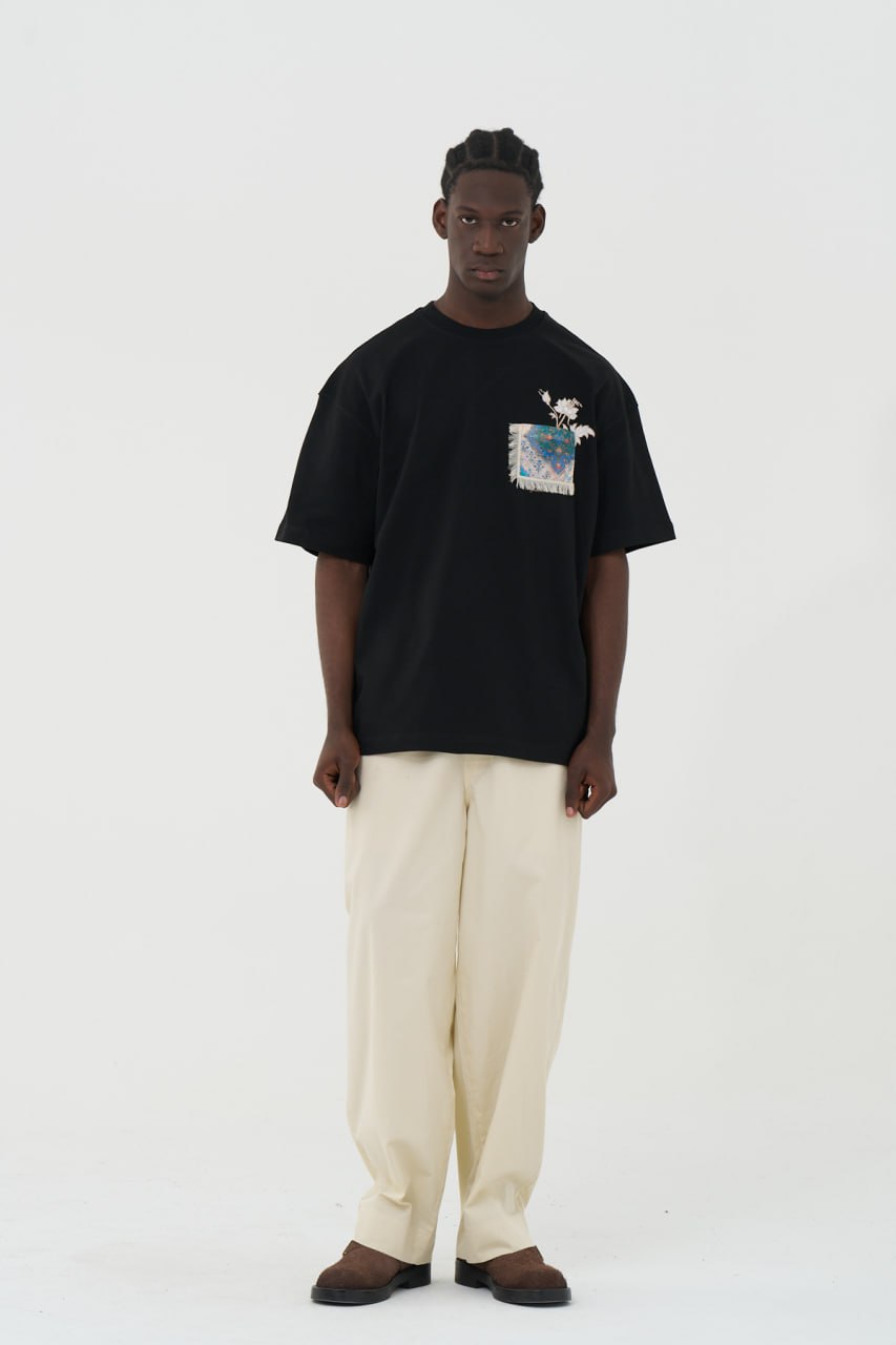 Saw Club Halı Nakış Oversize T-Shirt (Siyah)