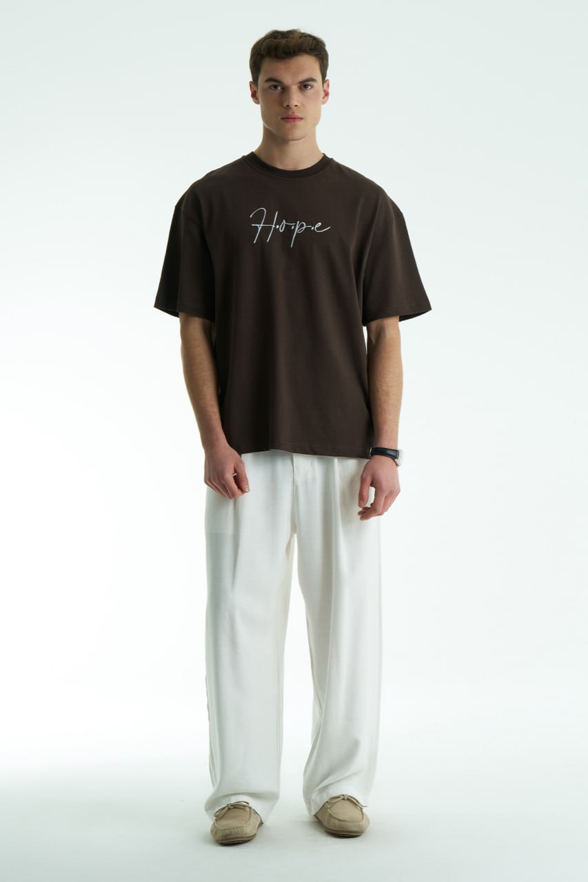 H.o.p.e Halı Nakış Oversize T-Shirt (Kahve)