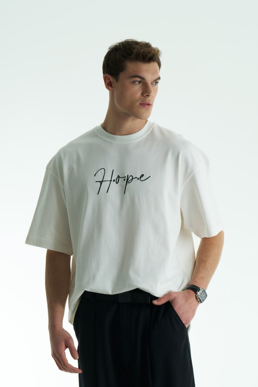 H.o.p.e Nakış Oversize T-Shirt (Beyaz)